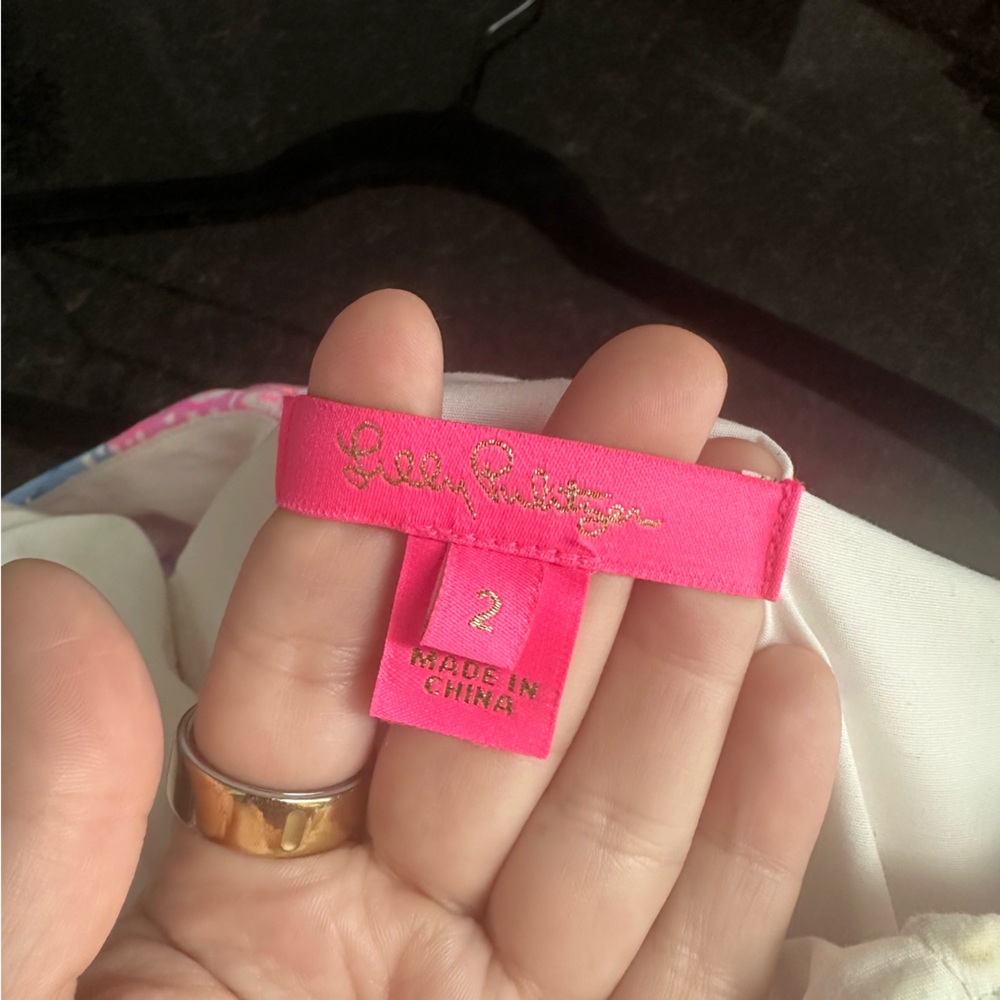 Lilly Pulitzer (2) “Kipton” Romper - One Shoulder Blue / Pink Floral Print - Picture 5 of 11